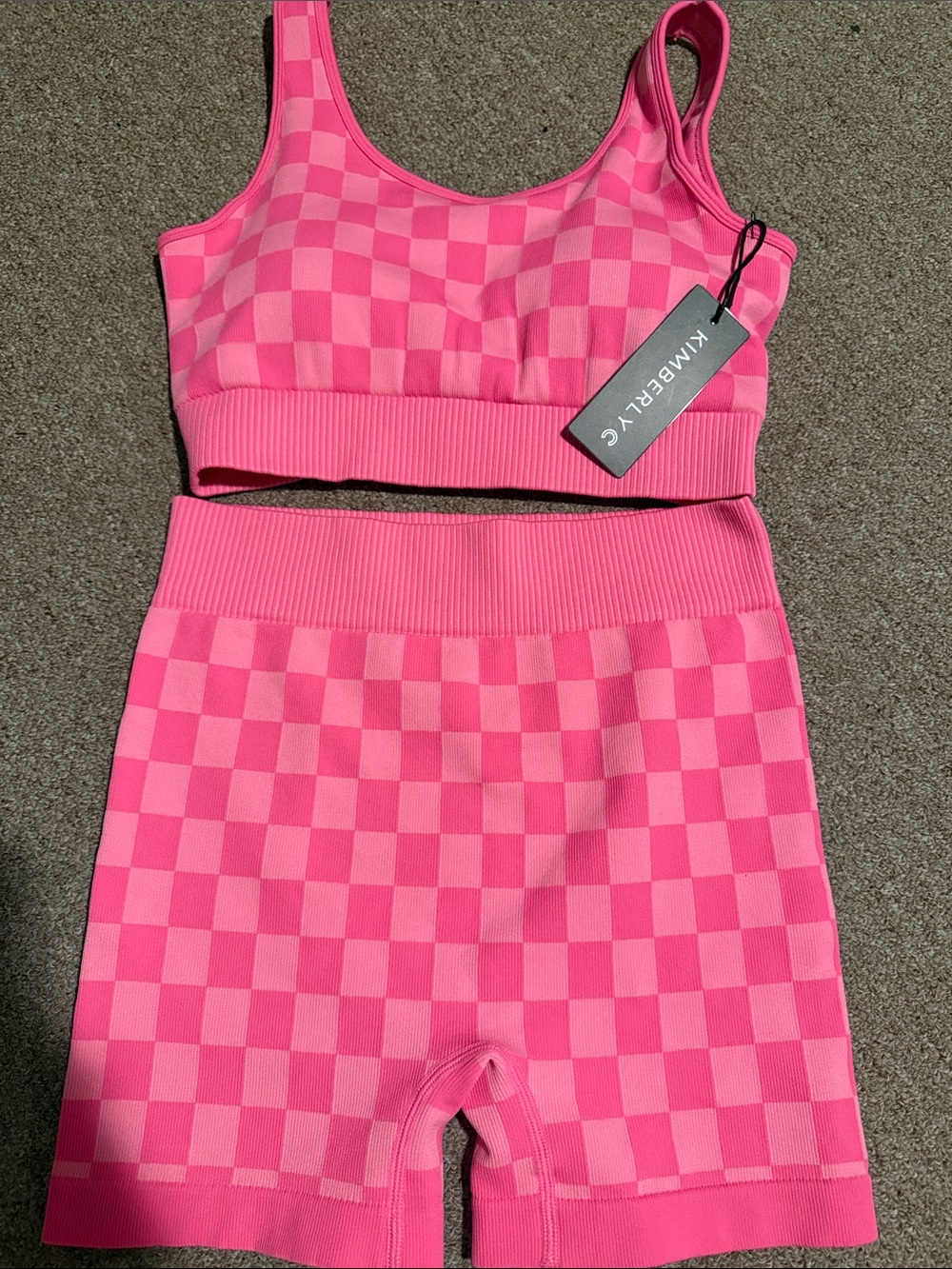 KIMBERLY C Pink Checker Athletic Shorts - Womens High-Rise Active Shorts